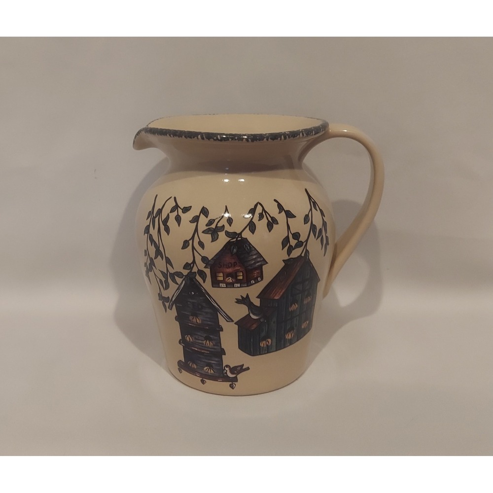 Home & Garden Party Ltd. 2002 Vintage Birdhouse Stoneware Pitcher Made in USA❤️